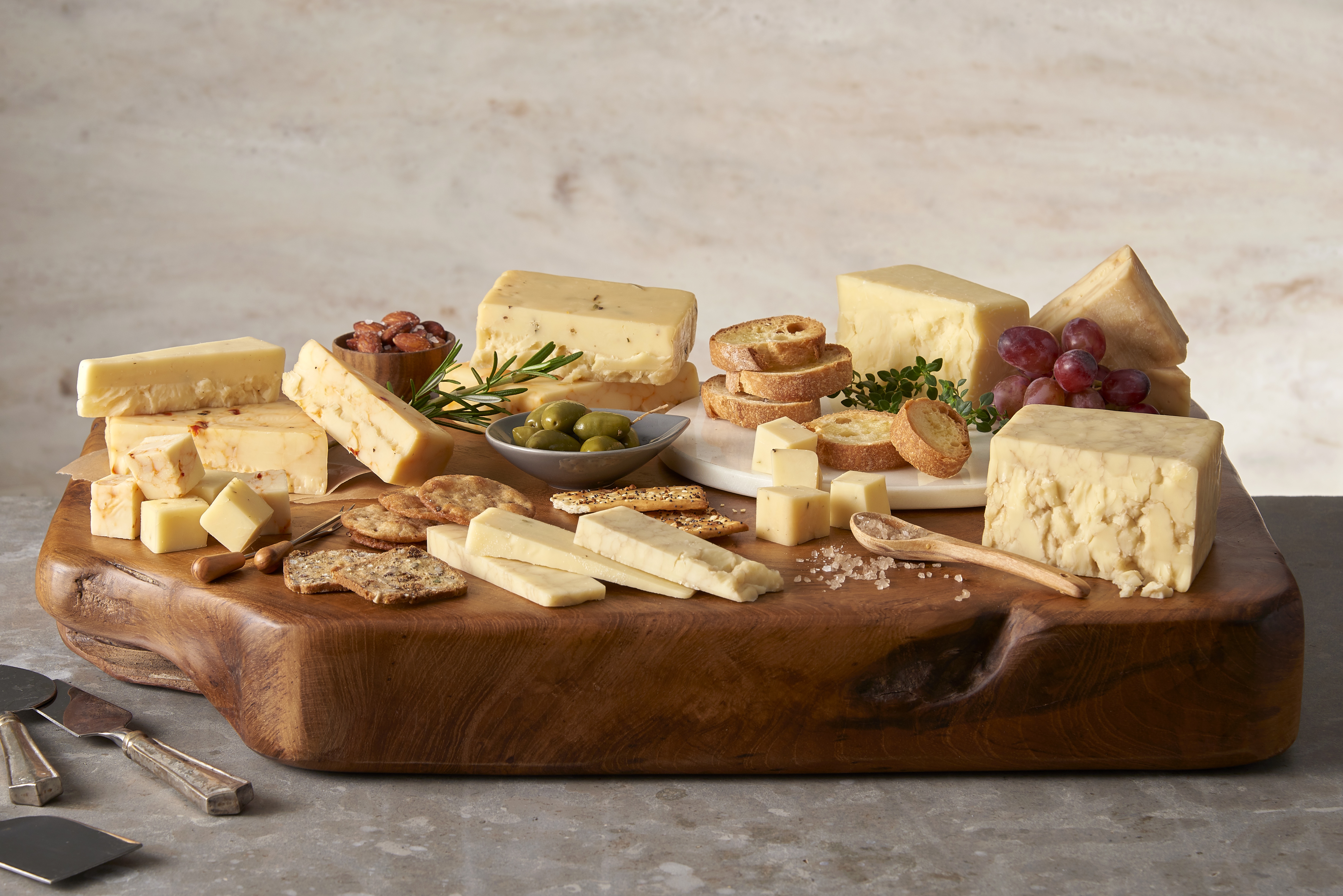 Cheese on a wooden platter