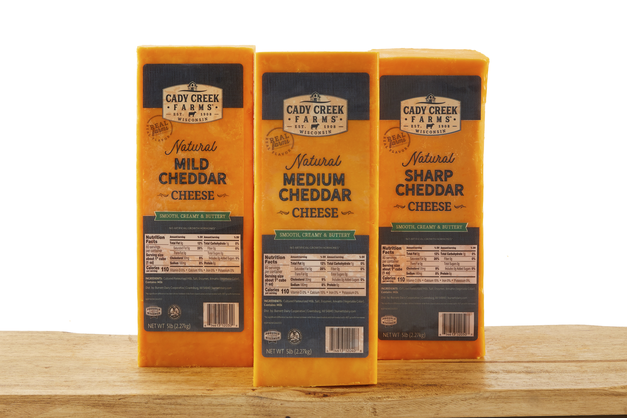 Cady Creek Farms three cheddars packaging